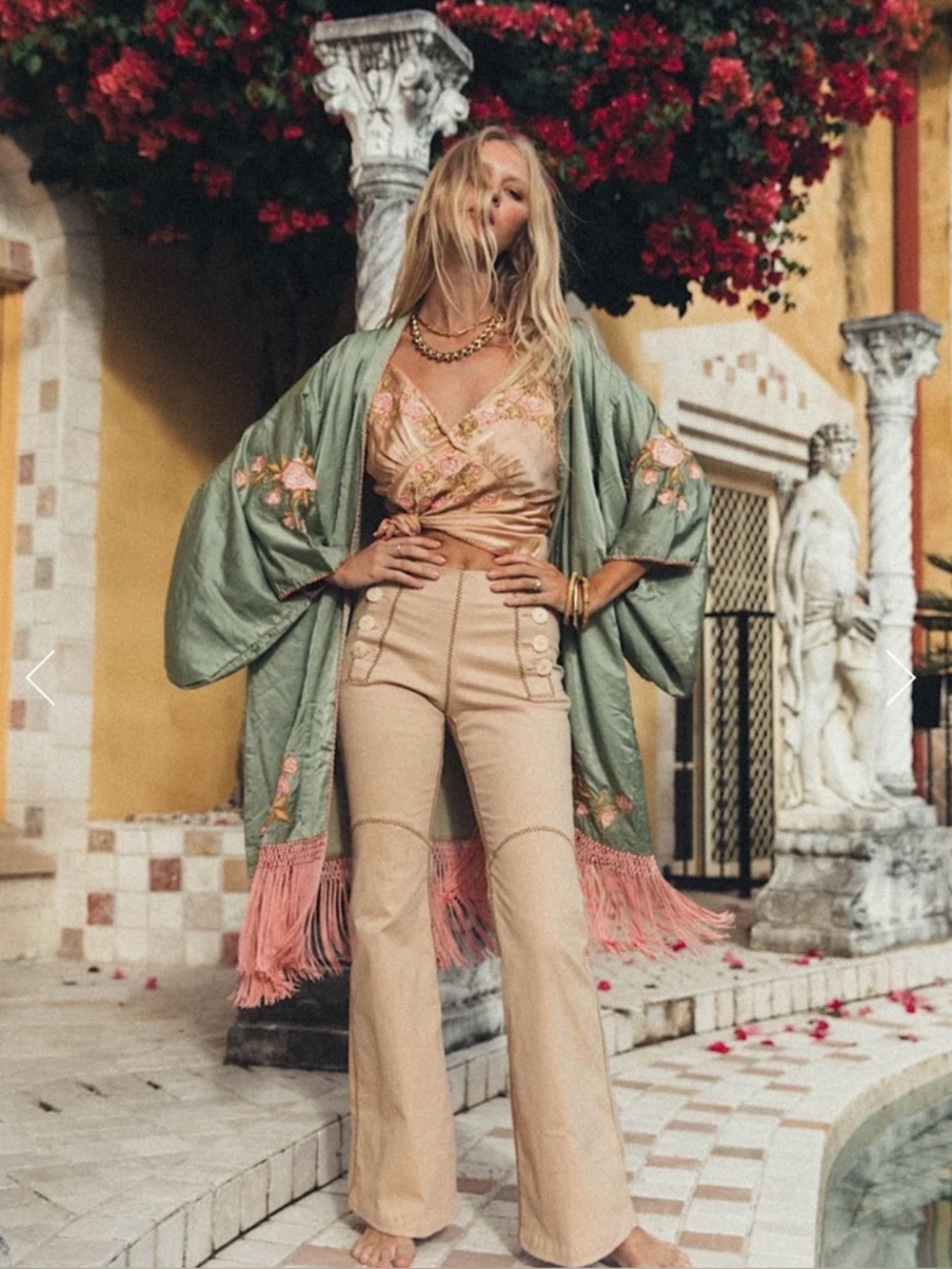 Chasing Unicorns Peach Embroidered Satin Camisole